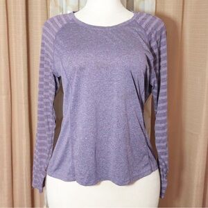 Avia Lavender Striped-Sleeve Long Sleeve Crewneck Top